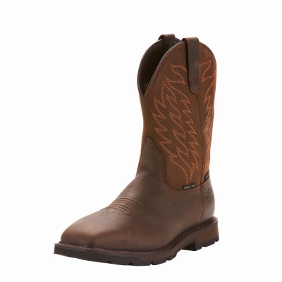 Botas Impermeables Ariat Groundbreaker Anchos Square Puntera Impermeables Steel Puntera Hombre Marrom Oscuro | MX-83ZSAY