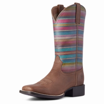 Botas Occidentales Ariat Round Up Anchos Square Puntera Mujer Marrom Oscuro | MX-18JKCI