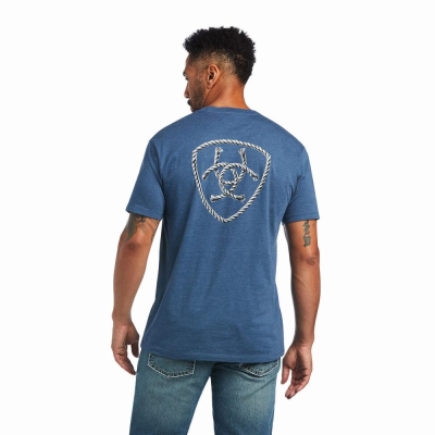 Camisa Polo Ariat Rope Shield Hombre Azules | MX-93TOVC
