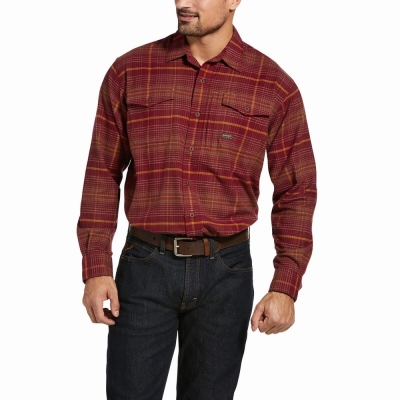 Camisas Ariat Rebar Flannel DuraStretch Hombre Rojos Oscuro | MX-14XEHG