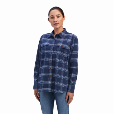Camisas Ariat Rebar Flannel DuraStretch Mujer Azul Marino | MX-15JUYI