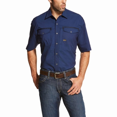 Camisas Ariat Rebar Workman Hombre Azul Marino | MX-13XZCT