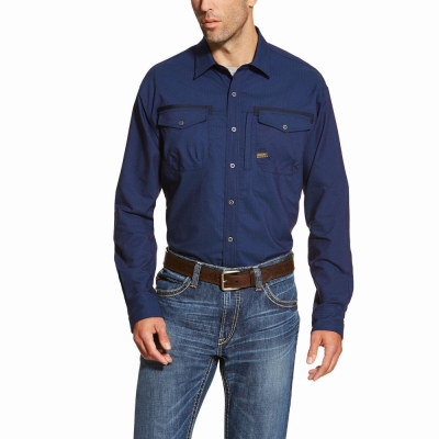 Camisas Ariat Rebar Workman Hombre Azul Marino | MX-17EOIZ