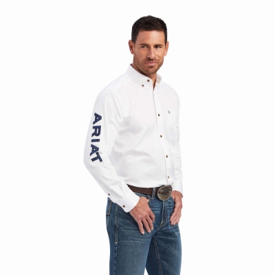 Camisas Ariat Team Logo Twill Classic Fit Hombre Blancos Azules | MX-32NXIS