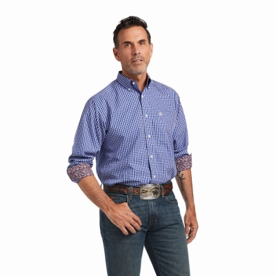 Camisas Ariat Wrinkle Free Cairo Classic Fit Hombre Azules | MX-96TKWM