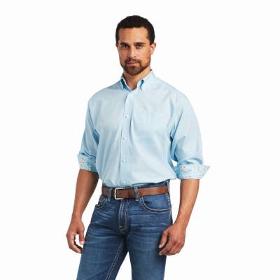 Camisas Ariat Wrinkle Free Solid Pinpoint Oxford Classic Fit Hombre Azules | MX-04PFDN