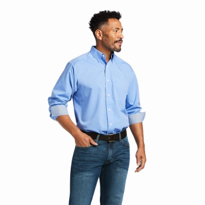 Camisas Ariat Wrinkle Free Solid Pinpoint Oxford Classic Fit Hombre Azules | MX-95FJYZ