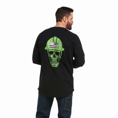 Camiseta Ariat Rebar Algodon Strong Roughneck Estampados Hombre Negros | MX-71ZPTC
