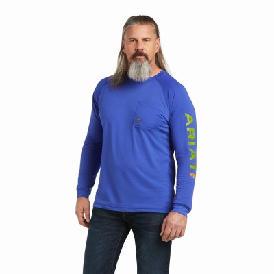 Camiseta Ariat Rebar Heat Fighter Hombre Azul Rey Azules | MX-64QCIP