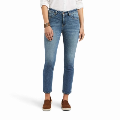 Jeans Straight Ariat Premium High Rise Crop Mujer Azules | MX-13OSVE