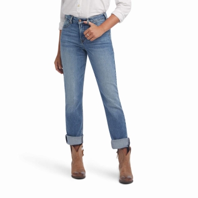 Jeans Straight Ariat Premium High Rise Stretch Mujer Azules | MX-03ZWPH