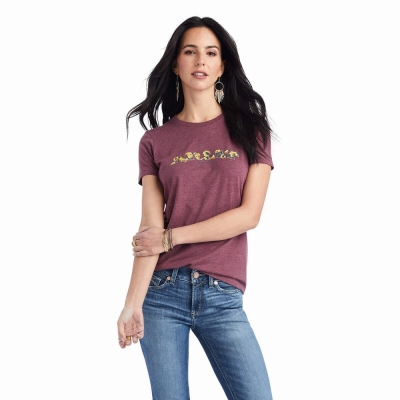 Tops Ariat Floral Letras Mujer Vino | MX-38HZWA