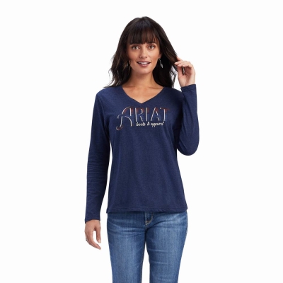 Tops Ariat REAL Chest Logo Relaxed Mujer Azul Marino | MX-49PTWF