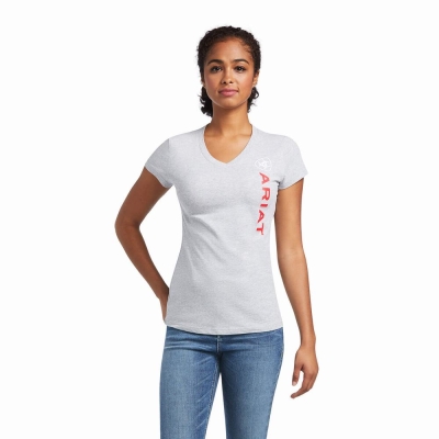 Tops Ariat Vertical Logo Mujer Grises | MX-27VSHM