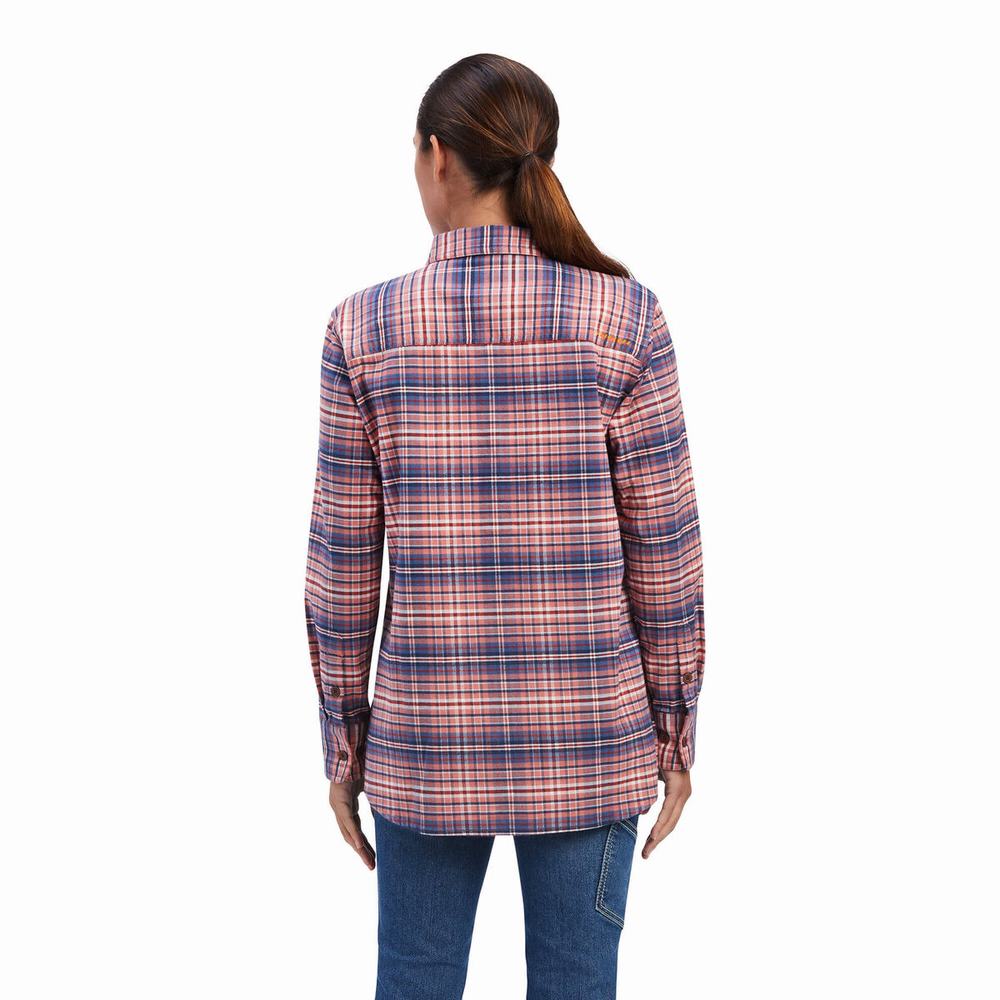 Camisas Ariat Rebar Flannel DuraStretch Mujer Rosas | MX-67LWTP