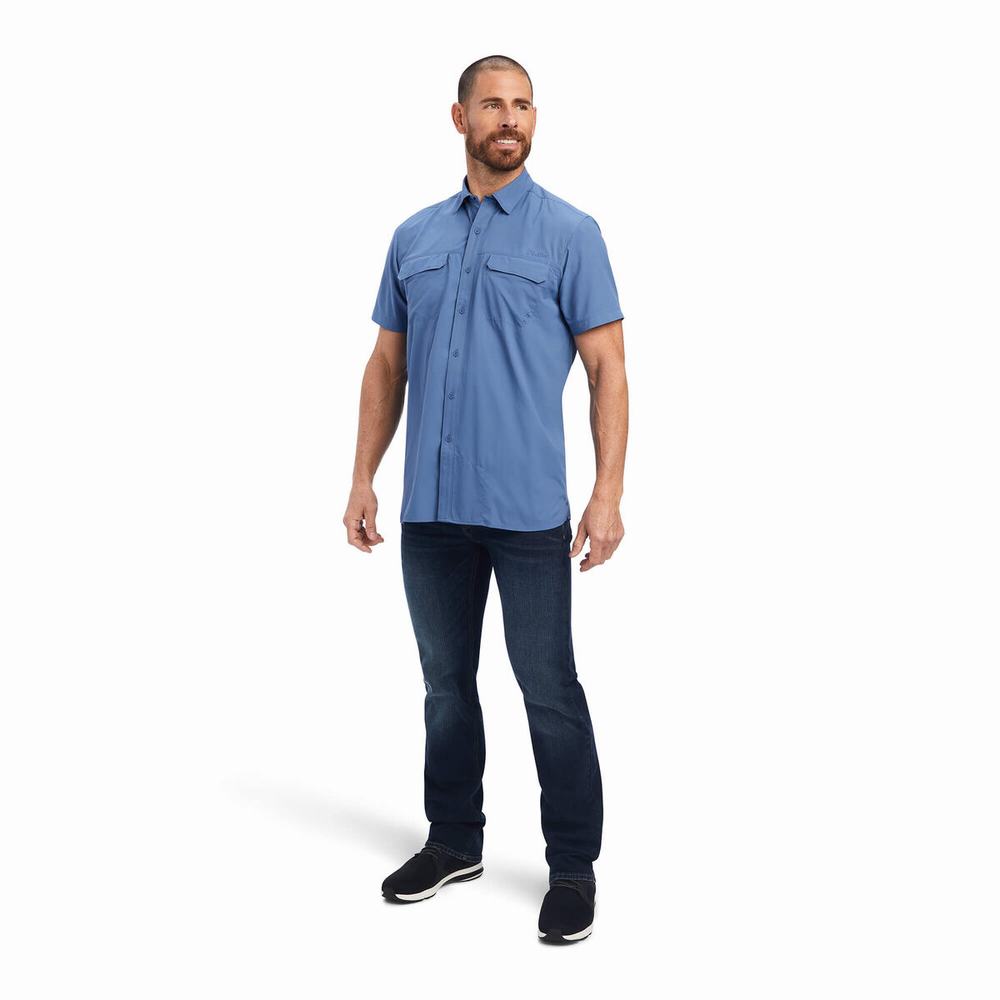 Camisas Ariat VentTEK Outbound Fitted Hombre Azules | MX-48CSGZ