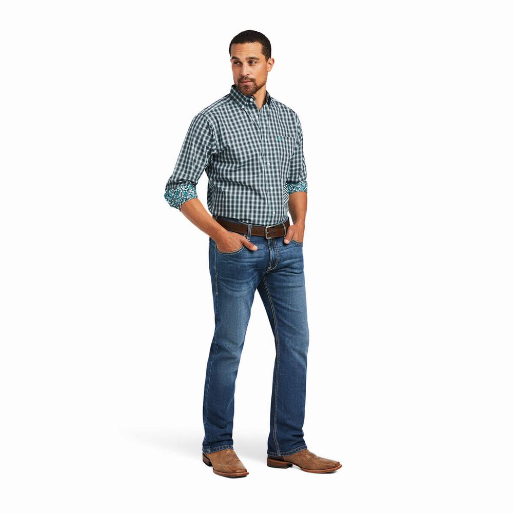 Camisas Ariat Wrinkle Free Houston Fitted Hombre Azules | MX-34MQED