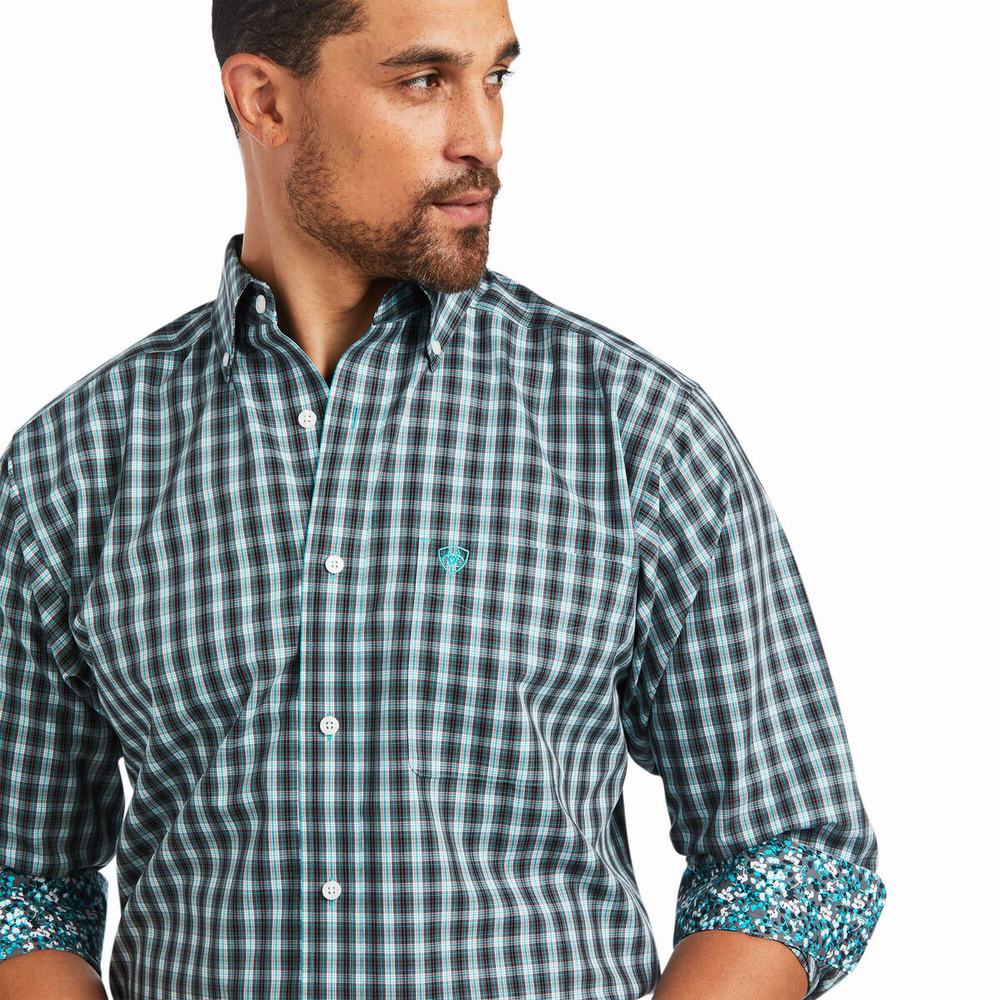 Camisas Ariat Wrinkle Free Houston Fitted Hombre Azules | MX-34MQED