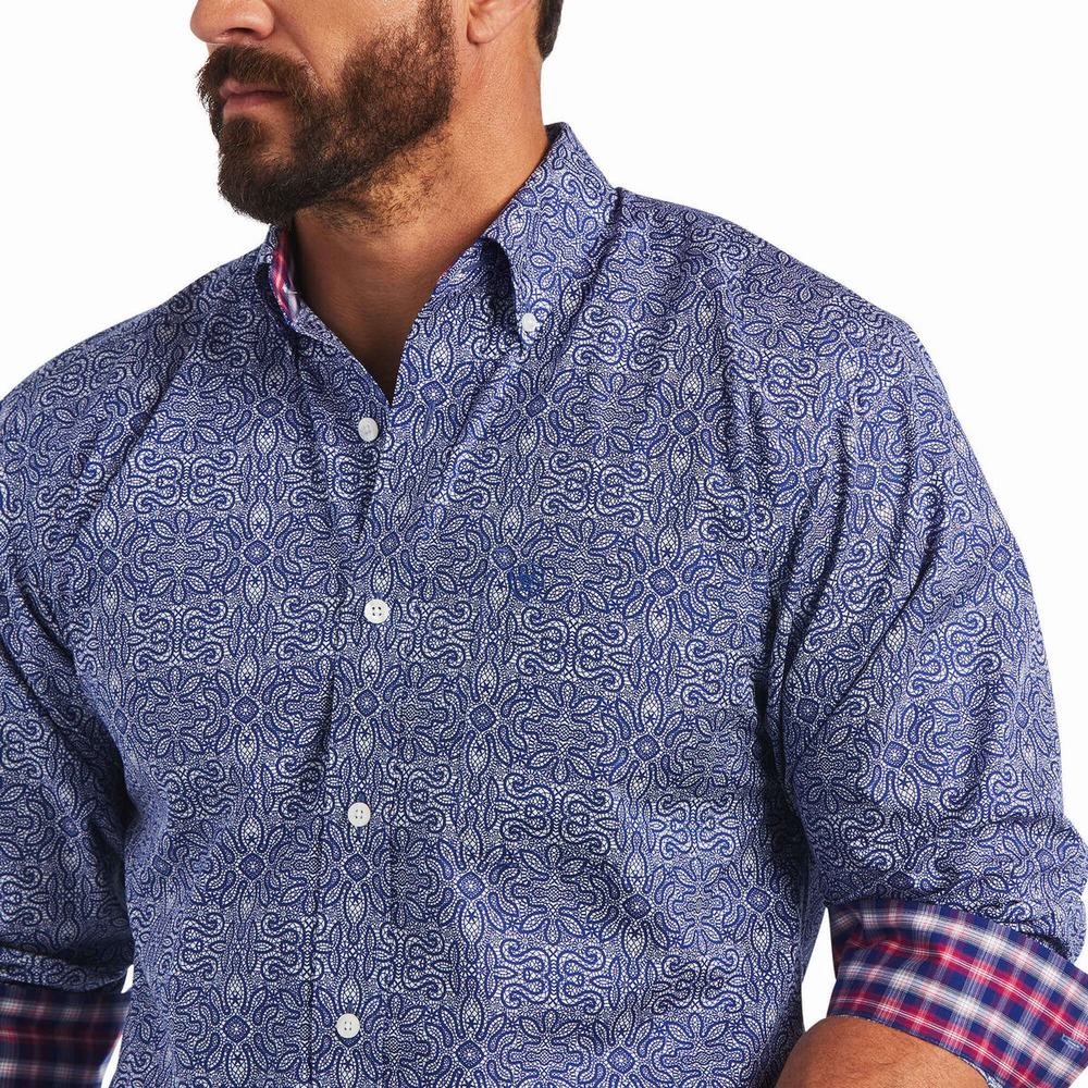Camisas Ariat Wrinkle Free Slater Fitted Hombre Azules | MX-16KRXB