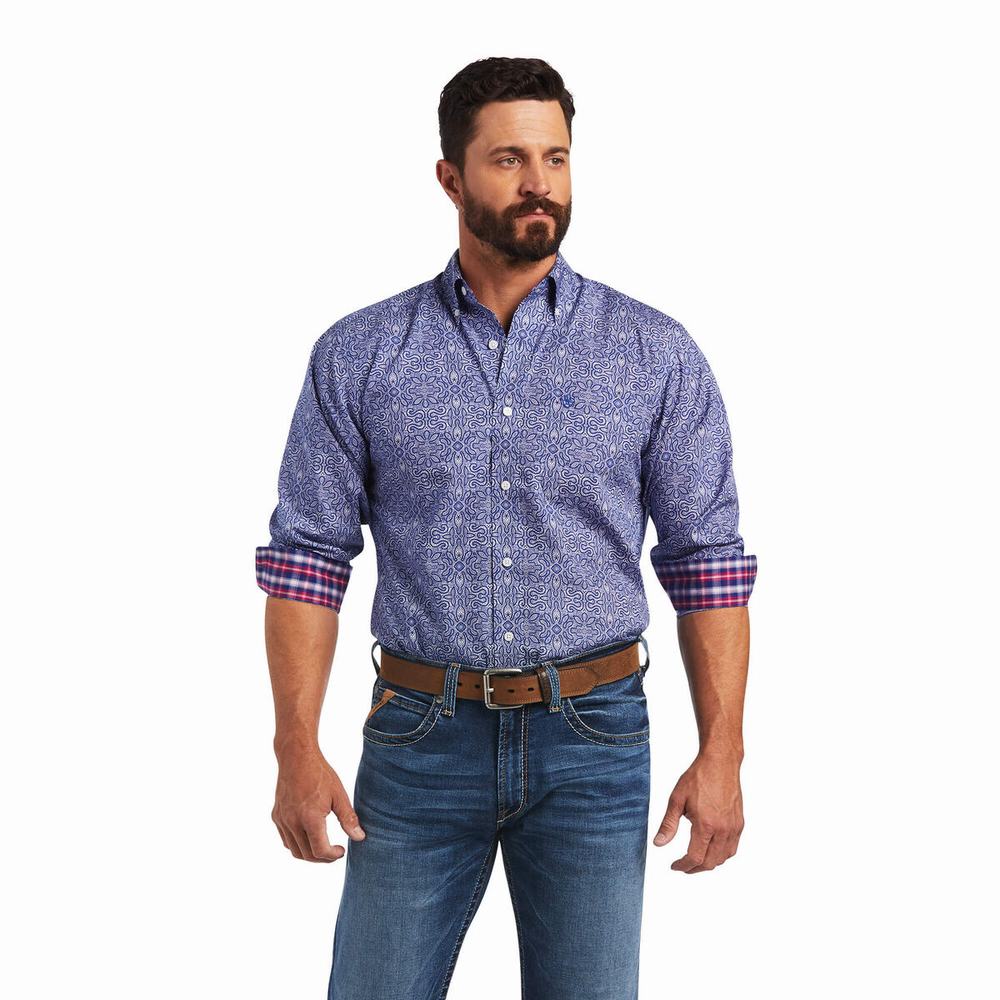 Camisas Ariat Wrinkle Free Slater Fitted Hombre Azules | MX-16KRXB