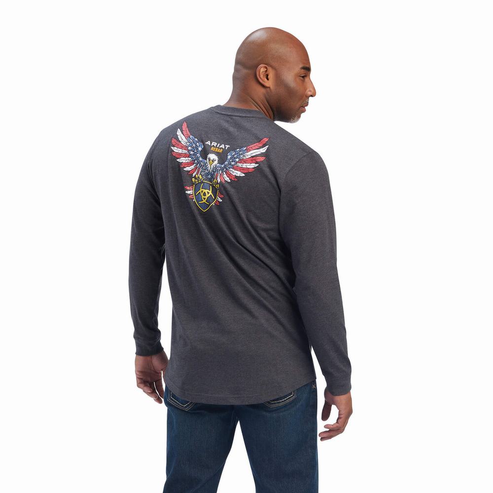 Camiseta Ariat Rebar Algodon Strong American Raptor Hombre Grises | MX-37YSIW