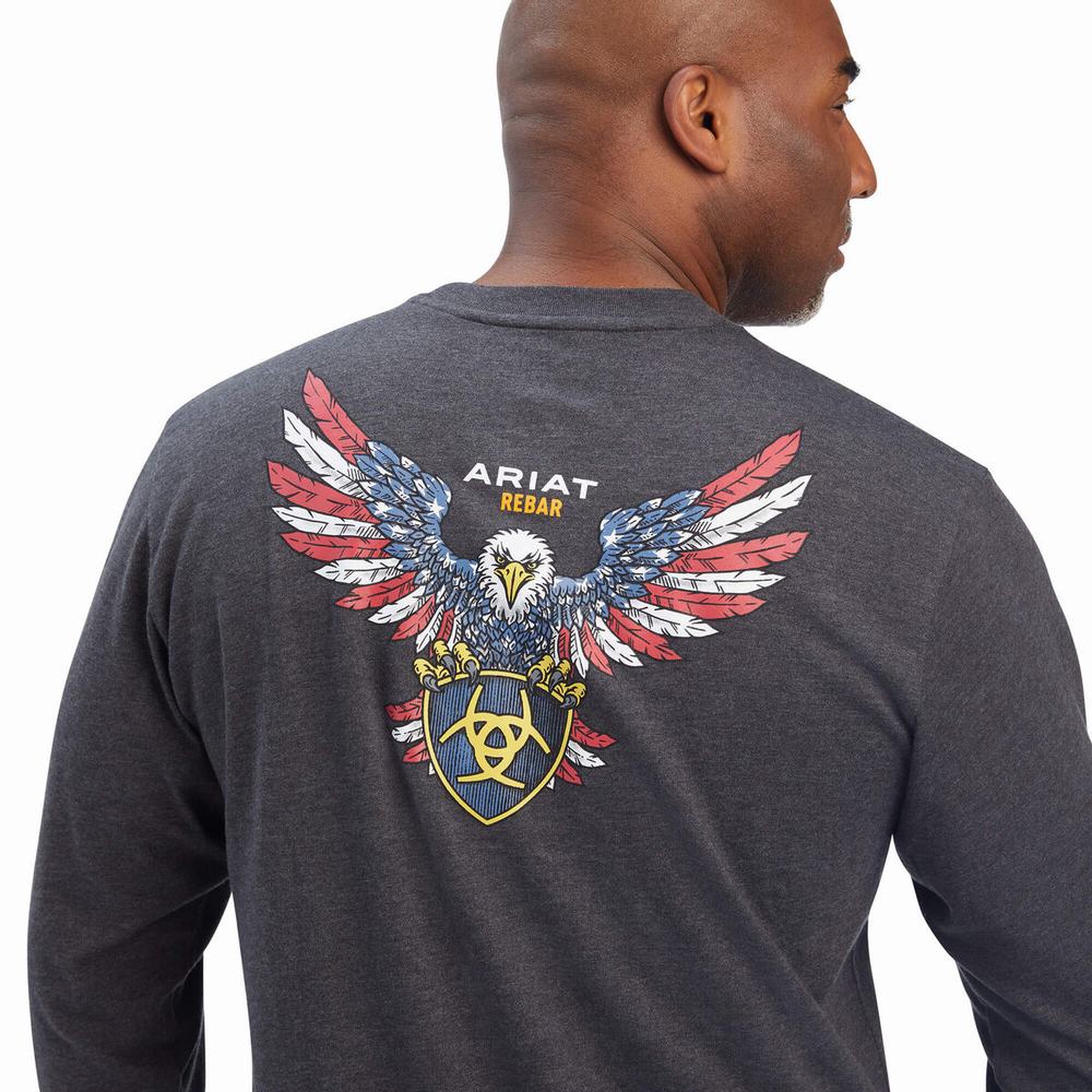 Camiseta Ariat Rebar Algodon Strong American Raptor Hombre Grises | MX-37YSIW