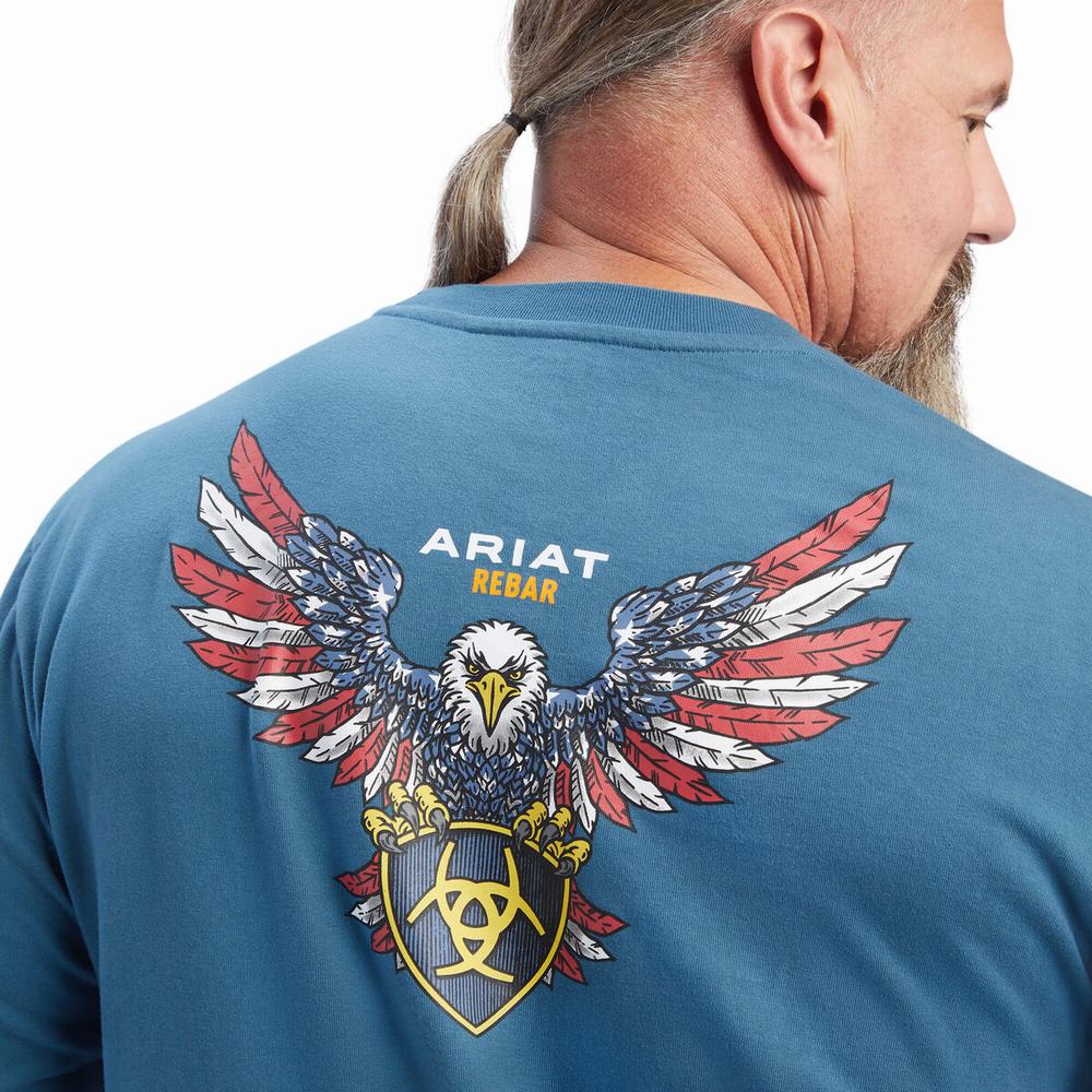 Camiseta Ariat Rebar Algodon Strong American Raptor Hombre Turquesa | MX-56KZQW