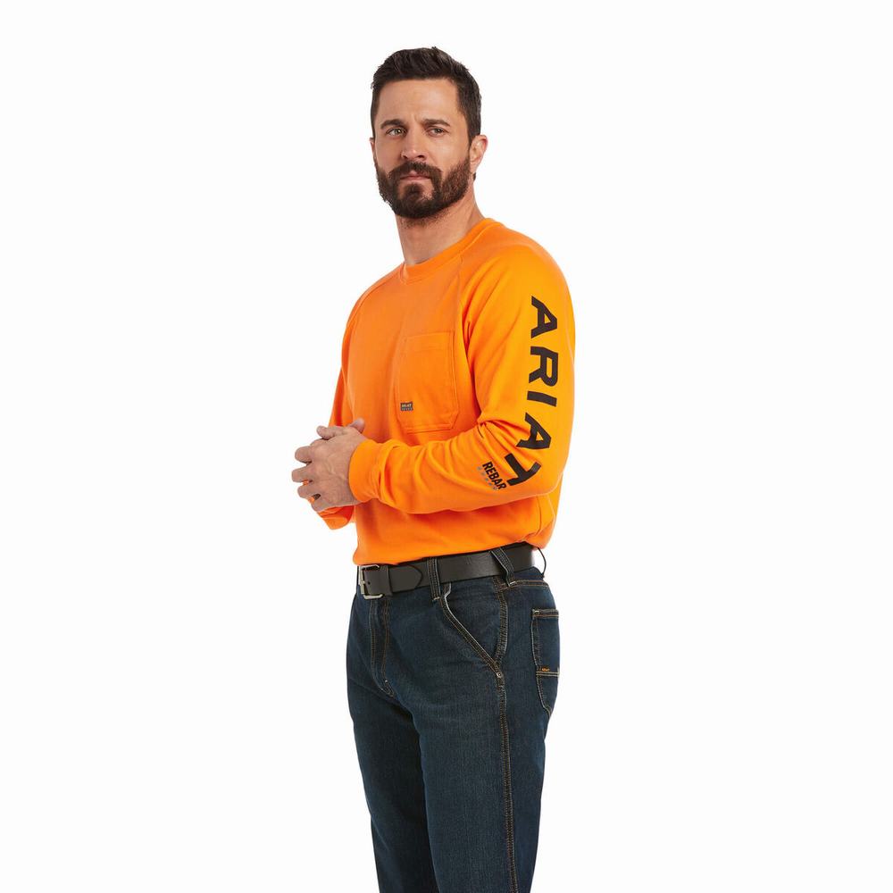 Camiseta Ariat Rebar Algodon Strong Estampados Hombre Naranjas Negros | MX-82ORKX