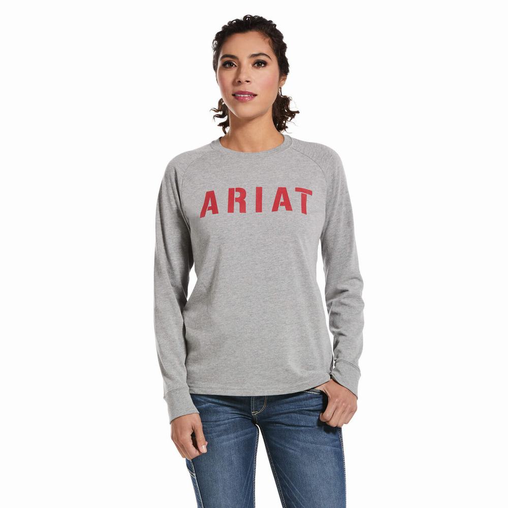 Camiseta Ariat Rebar CottonStrong Block Mujer Grises | MX-52EAJW