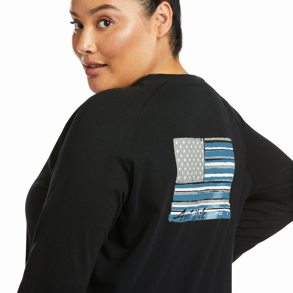 Camiseta Ariat Rebar CottonStrong Brand Flag Mujer Negros | MX-16CJTW