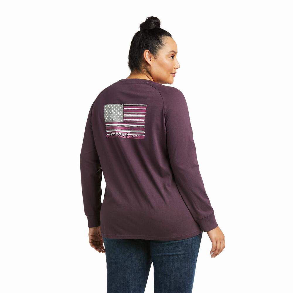Camiseta Ariat Rebar CottonStrong Brand Flag Mujer Morados | MX-59PUXT