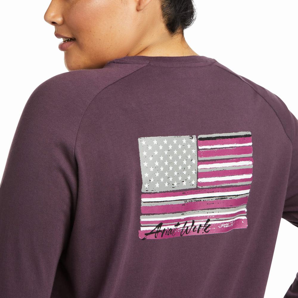 Camiseta Ariat Rebar CottonStrong Brand Flag Mujer Morados | MX-59PUXT