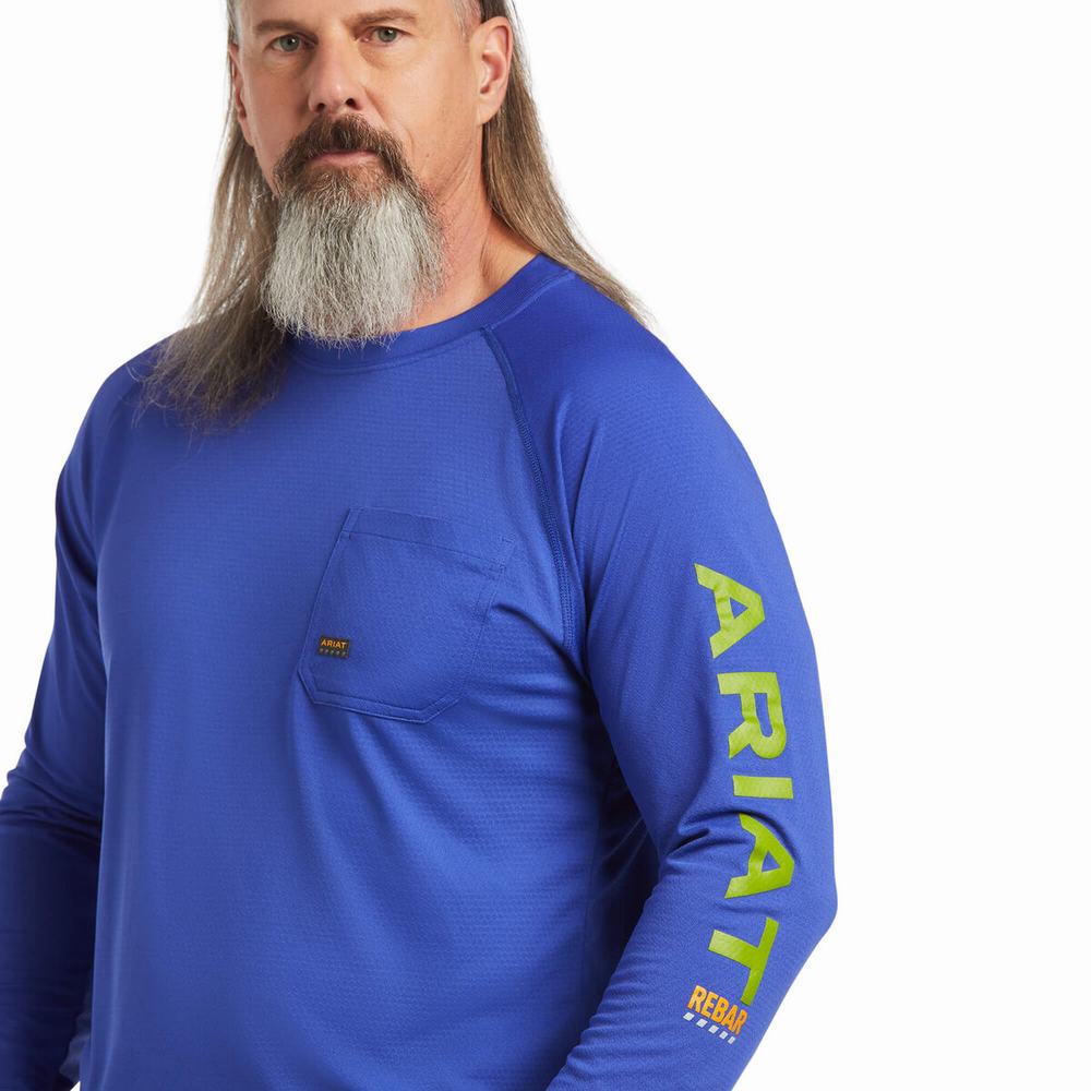 Camiseta Ariat Rebar Heat Fighter Hombre Azul Rey Azules | MX-64QCIP
