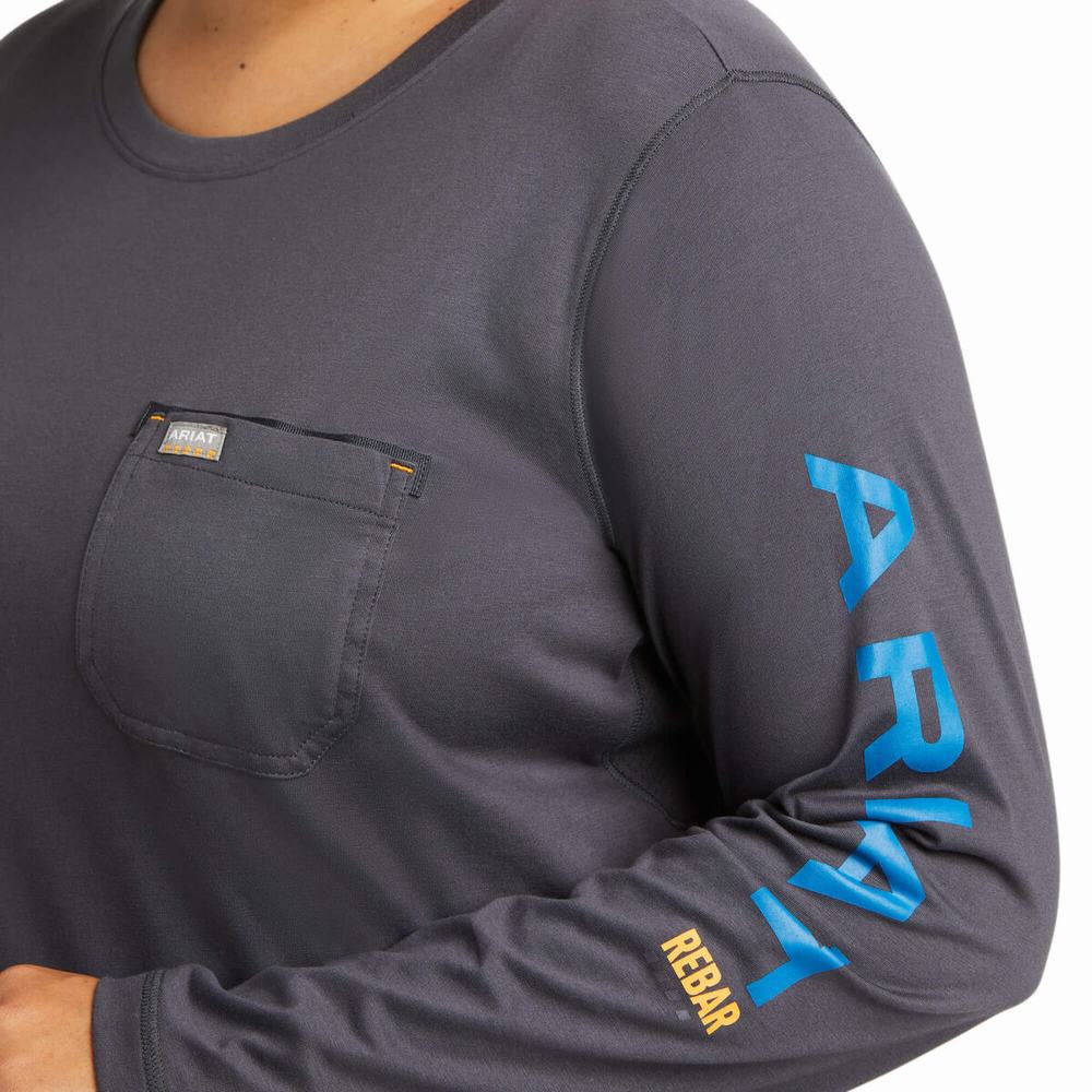Camiseta Ariat Rebar Workman Logo Mujer Grises Azules | MX-43MQAJ
