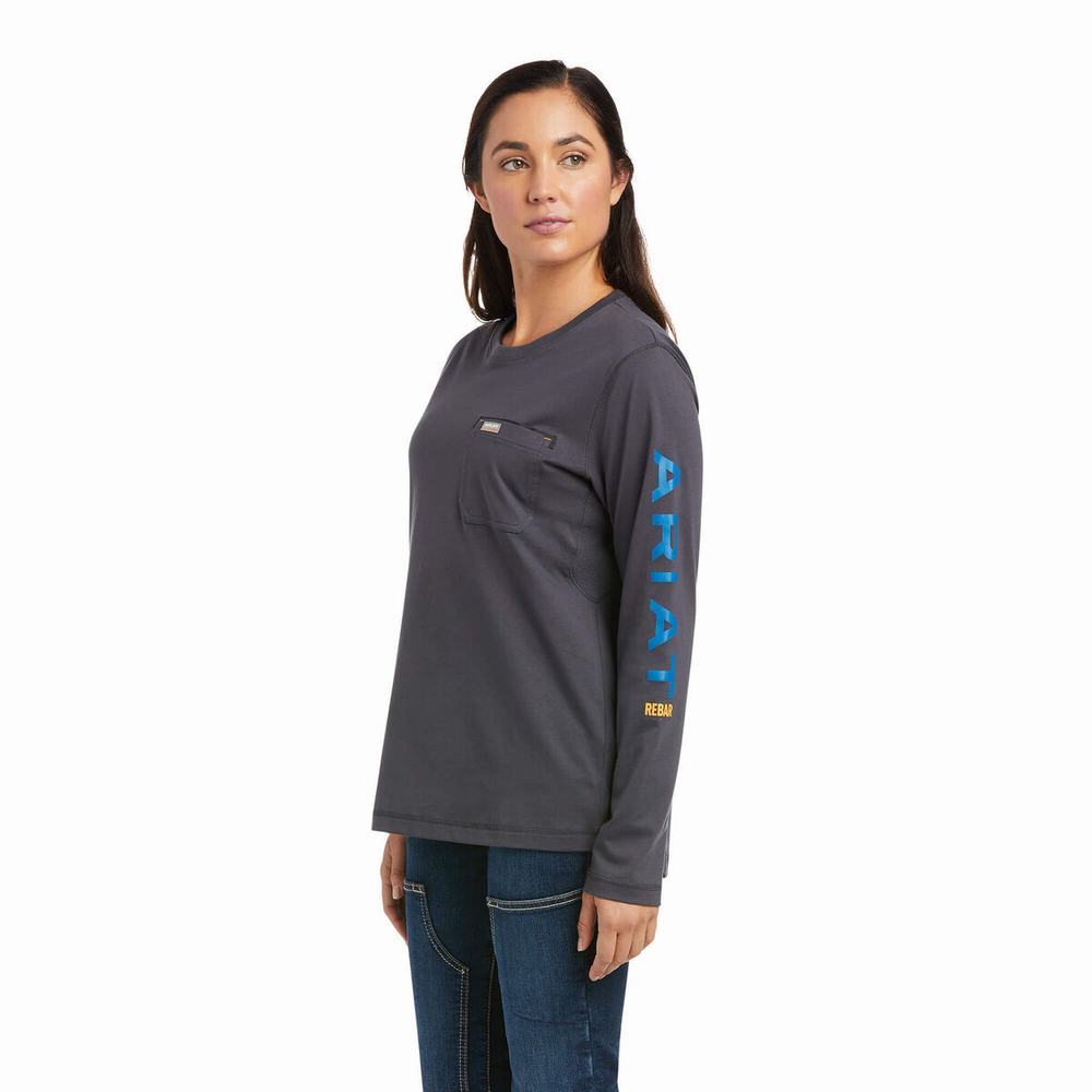 Camiseta Ariat Rebar Workman Logo Mujer Grises Azules | MX-43MQAJ