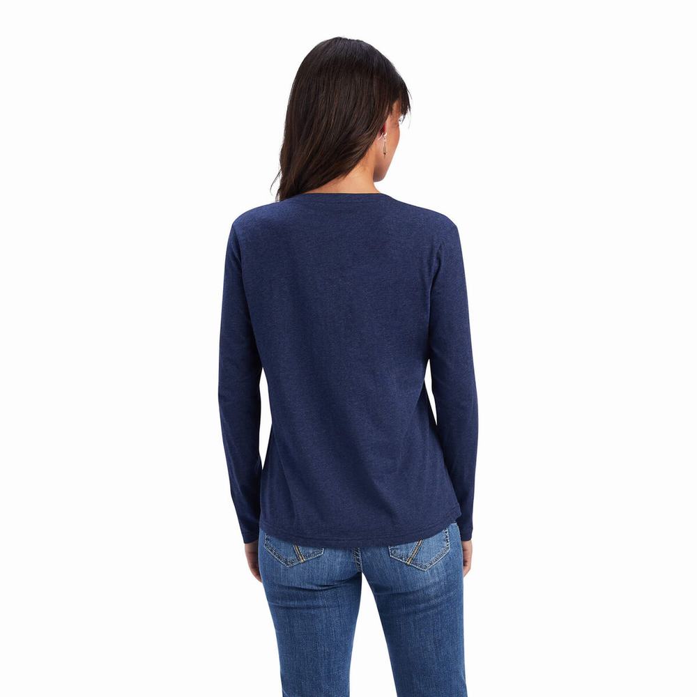 Tops Ariat REAL Chest Logo Relaxed Mujer Azul Marino | MX-49PTWF